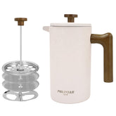 POLIVIAR 34oz French Press with real wood handle for a comfortable grip