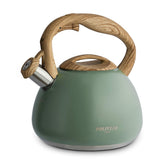 Poliviar Tea Kettle with seaweed green finish and wood pattern handle for daily use.