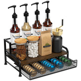 PONEYA 3-tier coffee rack front view organizes capsules and syrups for quick access.