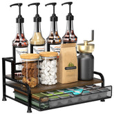 PONEYA 3-tier syrup rack with organized bottles for quick access.