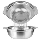POPGRADE stainless steel colander with microporous holes for fast rice rinsing.