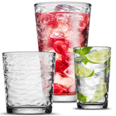 POPLASS Biscayne highball glass with wave pattern, ideal for iced tea and cocktails.