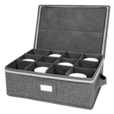 Popoly cup and mug storage box in grey with twelve padded compartments for organized mugs