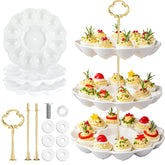 Potchen 3-tier ceramic deviled egg tray assembled for elegant entertaining