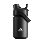 POWCAN Dark Knight bottle seen from the front with bold style and leakproof lid.