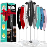 PowerLix milk frother on stand for quick, creamy foam