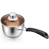 P&P CHEF 1qt saucepan with glass lid for easy monitoring and moisture retention.
