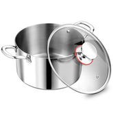 P&P CHEF 5qt tri-ply stock pot shown from above for even heating and large meals.