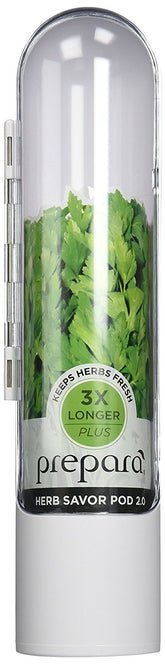 Prepara Herb Savor Pod 2.0 white front view keeps herbs hydrated and visible.