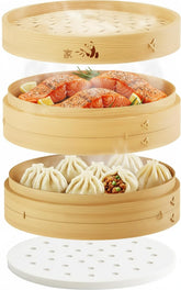 Prime Home Direct 10in bamboo steamer top view showing tiered design for even cooking