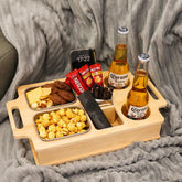 Primo Lines couch cup holder with wooden tray for easy access to drinks and snacks
