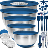 Priority Chef blue stainless steel mixing bowls with lids keep ingredients fresh and organized.