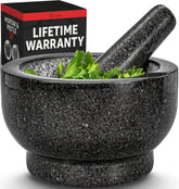 Priority Chef large granite mortar and pestle with 4-cup capacity on the counter.