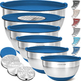 Priority Chef mixing bowls with lids set in blue for versatile kitchen prep.