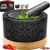 Priority Chef mortar and pestle set with black base for durable grinding and rustic style.