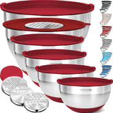 Priority Chef large red mixing bowls with lids for versatile prep and storage.