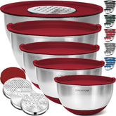 Priority Chef red stainless steel mixing bowls set for versatile cooking tasks
