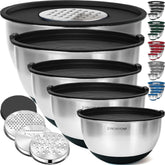 Priority Chef stainless steel mixing bowls set with five sizes and lids for organized prep