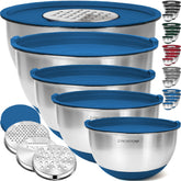 Priority Chef stainless steel mixing bowls with lids in a full 5-piece set for versatile prep.