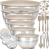 Priority Chef stainless steel bowls with lids, 6-piece set, ideal for meal prep and fridge storage.