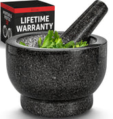 Priority Chef large granite mortar and pestle with 2 cup capacity for fresh sauces.