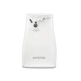 Proctor Silex power opener top view highlights slim white finish for easy countertop use.