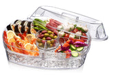Prodyne Ice Party Platter top view keeps four compartments for chilled appetizers during gatherings.