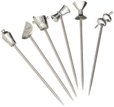 Prodyne martini picks with stainless steel shafts securely hold olives.