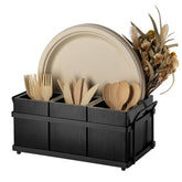 PTSTING Silverware Caddy with black wood design keeps utensils organized and easy to transport.