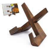 PUERSI cookbook stand in rustic brown wood texture for farmhouse decor.