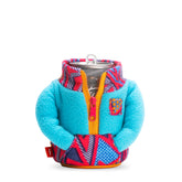 Puffin can cooler with fleece jacket keeps a 12 oz beverage cold outdoors.