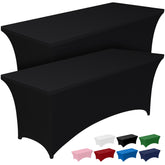 Pureegg 8ft spandex tablecloth on a rectangular table with wrinkle-free finish.