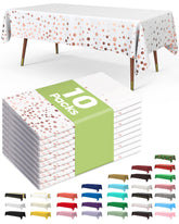 Pureegg disposable tablecloth 54x108 inches in white with rose gold edges for elegant events.