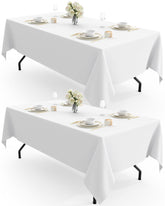 Pureegg rectangle tablecloth in white on a 60 x 102 table for elegant dining