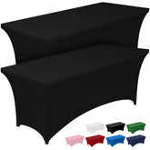 Pureegg spandex tablecloth 6ft rectangle black folded for quick setup and wrinkle resistance.