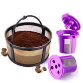 PureHQ gold-tone mesh filter close-up shows durable filtration for flavorful coffee.