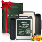 Pure Prep titanium cutting board top view highlighting dual surfaces for meat and produce