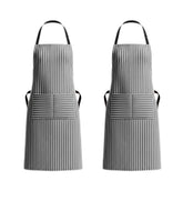 PurpleEssences striped apron front view shows protective coverage for home cooks and staff