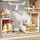PXRACK under-sink organizer in two-pack saves cabinet space.