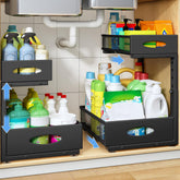 PXRACK under-sink organizer bottom basket maximizes space under the sink.