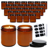 QAPPDA amber glass jar with black lid for candle making and storage.