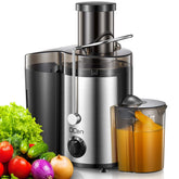 QCen juicer with 500W motor for fast, efficient juicing.