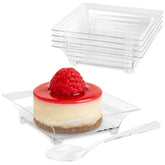 Qeirudu 100-pack 1oz mini dessert plates arranged for elegant catering displays.