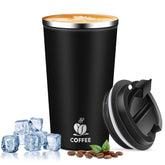 QEMAUUA insulated travel mug in black front view for daily coffee