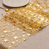 QILANJO gold bling star table runner — three-roll set for festive table décor.