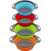 QiMH collapsible colander set in open state, showing spacious four-quart capacity