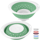 QiMH collapsible colander folded for compact storage, ideal for small kitchens.