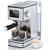 QJA espresso machine with milk frother front view for café-style drinks at home