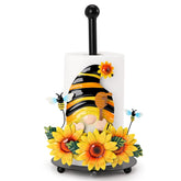 Qmetalart sunflower gnome paper towel holder on kitchen counter for easy tearing