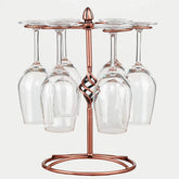 QPIX DIGITAL bronze wine glass rack with six hooks securely displaying stemware.